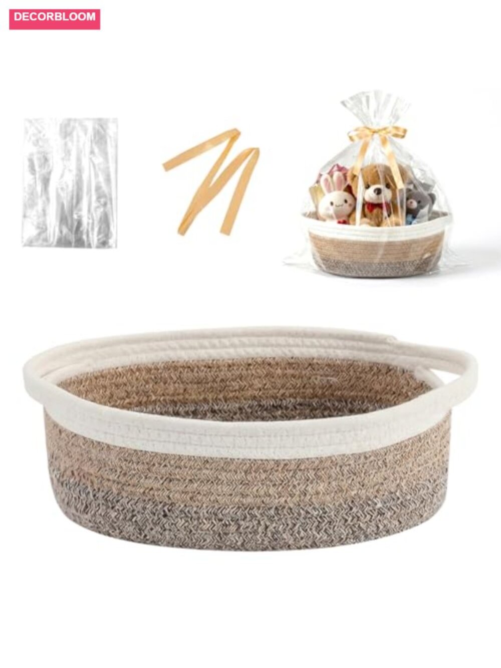 Small Woven Cotton Rope Basket with Handles Storage Bin